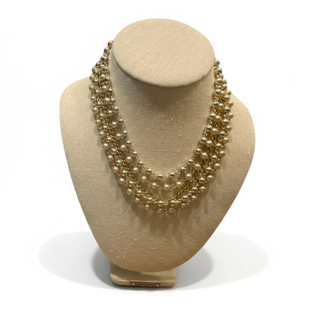 Vintage Coro Necklace Gold Beige Pearl Multi Strand